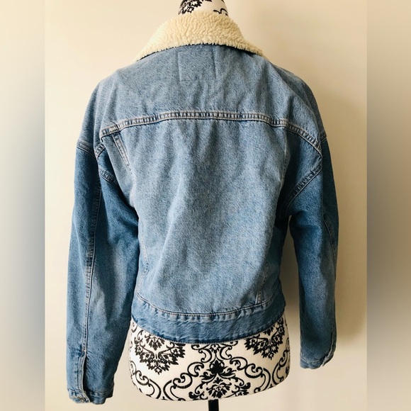 Garage Shearling Sherpa Denim Jean Jacket Asymmetrical Zip S - Picture 5 of 10